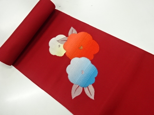 JAPANESE KIMONO / ANTIQUE BOLT FOR NAGOYA OBI / WOVEN UME BLOSSOMS